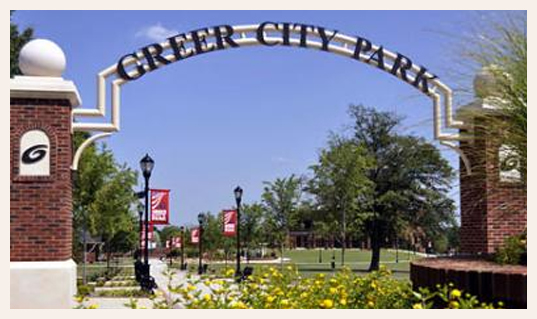 Greer City Park entrance with pathway.